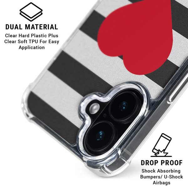 Black And White Striped Heart iPhone 17 Clear Case