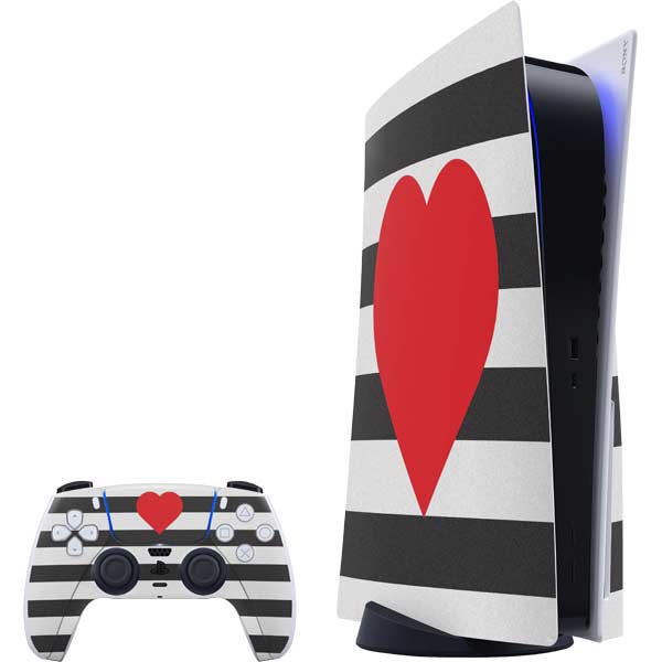 Black And White Striped Heart PlayStation PS5 Skins