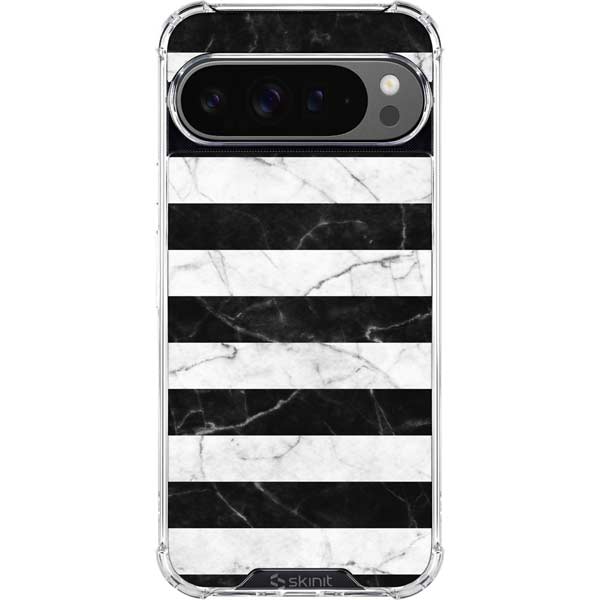 Black and White Striped Marble Google Pixel 10 Pro Clear Case