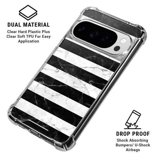 Black and White Striped Marble Google Pixel 10 Pro XL Clear Case