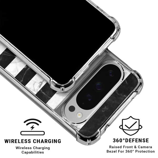 Black and White Striped Marble Google Pixel 10 Pro XL Clear Case