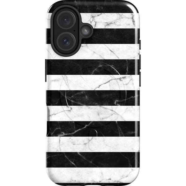 Black and White Striped Marble iPhone 16 Magsafe Impact Case