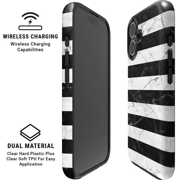 Black and White Striped Marble iPhone 16 Magsafe Impact Case