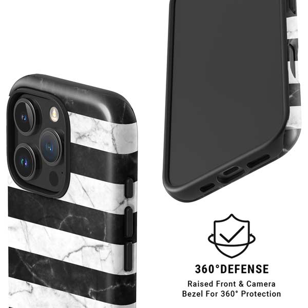 Black and White Striped Marble iPhone 16 Pro Magsafe Impact Case