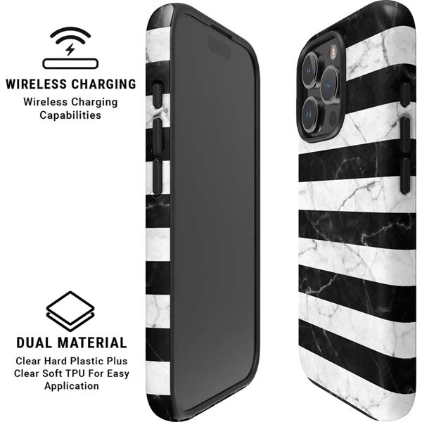 Black and White Striped Marble iPhone 16 Pro Magsafe Impact Case