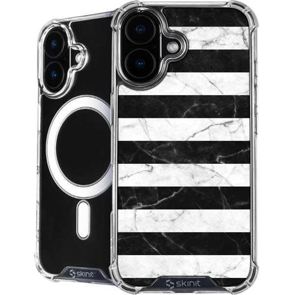 Black and White Striped Marble iPhone 17 MagSafe Case