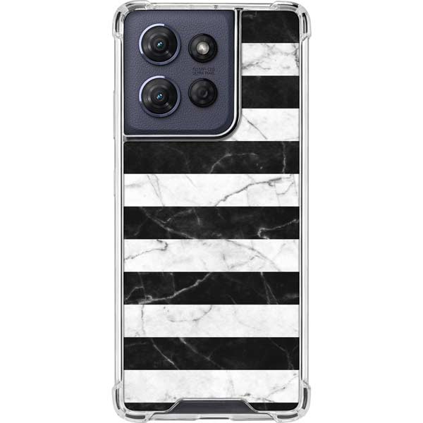 Black and White Striped Marble Moto G 5G (2025) Clear Case