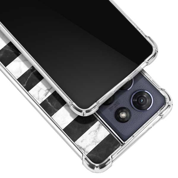 Black and White Striped Marble Moto G Play 5G (2025) Clear Case