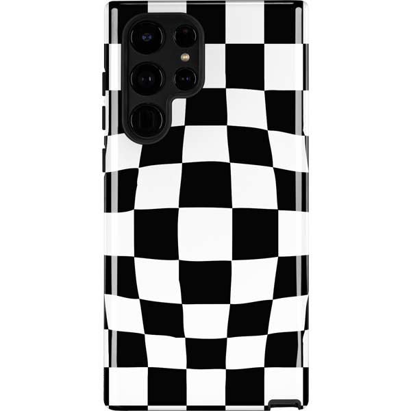 Black and White Zoomed Checkerboard Galaxy Cases