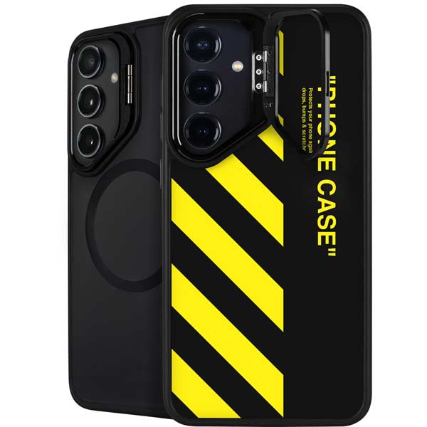 Black and Yellow Stripes Galaxy S26 Kickstand Case