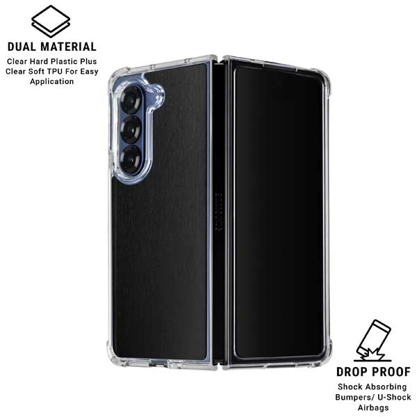 Black Brushed Steel Texture Galaxy Z Fold7 Clear Case