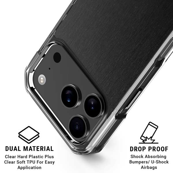 Black Brushed Steel Texture iPhone 17 Pro Clear Case