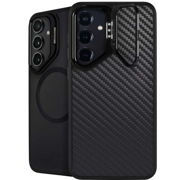 Black Carbon Fiber Specialty Texture Material Galaxy S25 Plus Kickstand Case