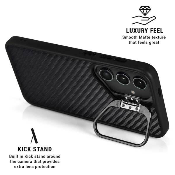 Black Carbon Fiber Specialty Texture Material Galaxy S25 Plus Kickstand Case