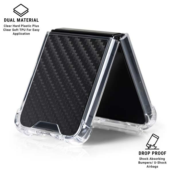 Black Carbon Fiber Specialty Texture Material Galaxy Z Flip7 Clear Case