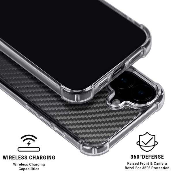 Black Carbon Fiber Specialty Texture Material iPhone 16 Plus Clear Case