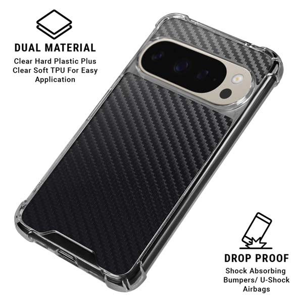 Black Carbon Fiber Specialty Texture Material Pixel 9 Pro XL Clear Case