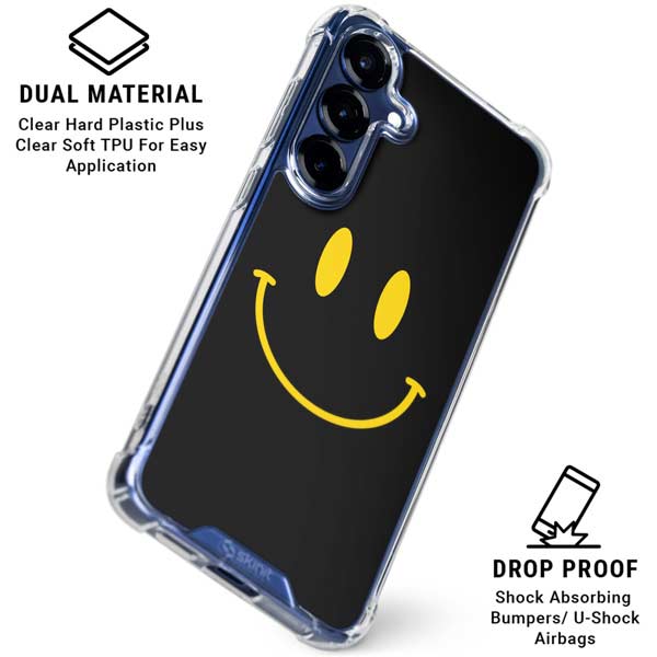 Black Happy Face Galaxy S25 FE Clear Case