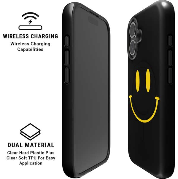 Black Happy Face iPhone 16 Magsafe Impact Case