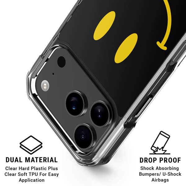 Black Happy Face iPhone 17 Pro Clear Case