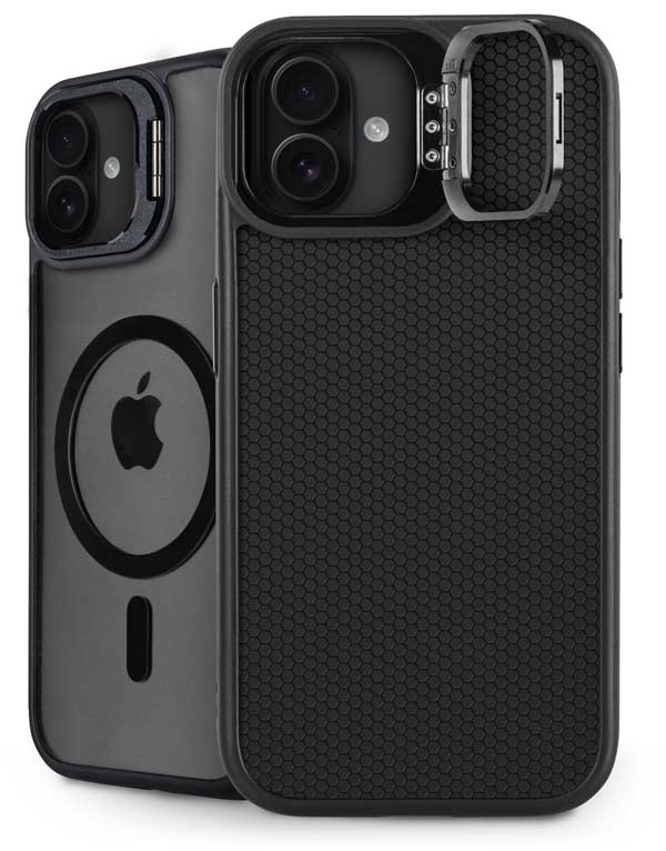 Specialty Vinyl Black Hex Texture iPhone 16 Plus Kickstand Case