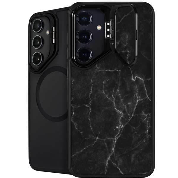 Black Marble Galaxy S25 Plus Kickstand Case