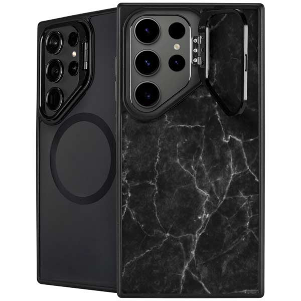 Black Marble Galaxy S25 Ultra Kickstand Case