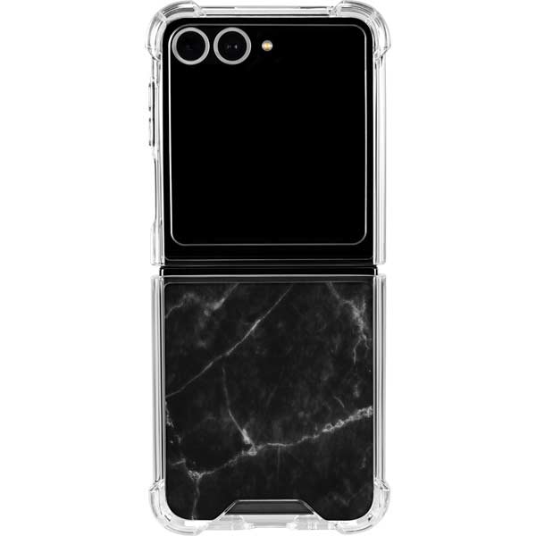 Black Marble Galaxy Z Flip7 Clear Case