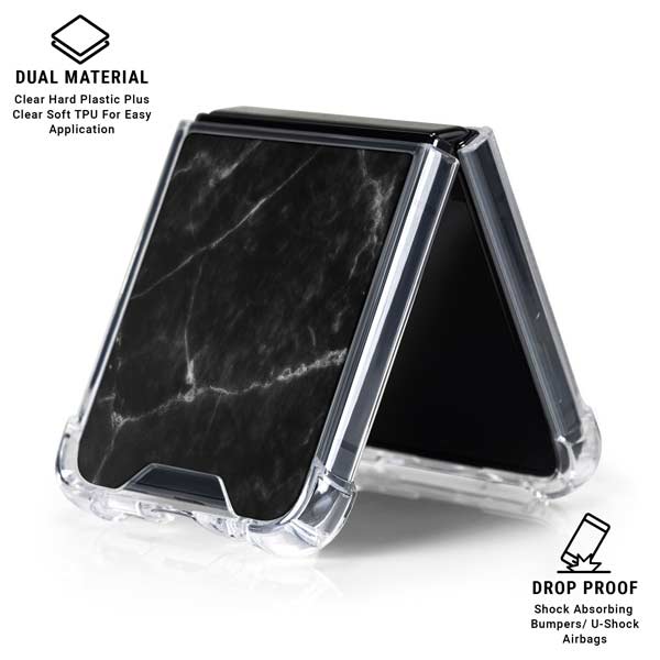 Black Marble Galaxy Z Flip7 Clear Case
