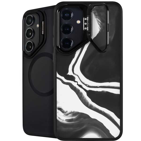Black Marble Ink Galaxy S26 Kickstand Case
