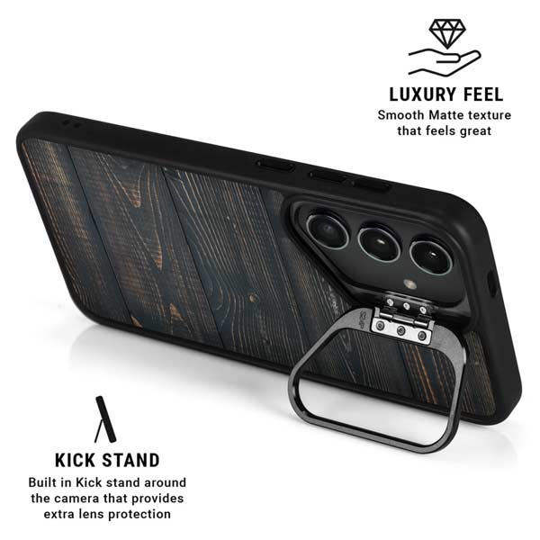 Black Painted Wood Galaxy S26 Ultra Kickstand Case