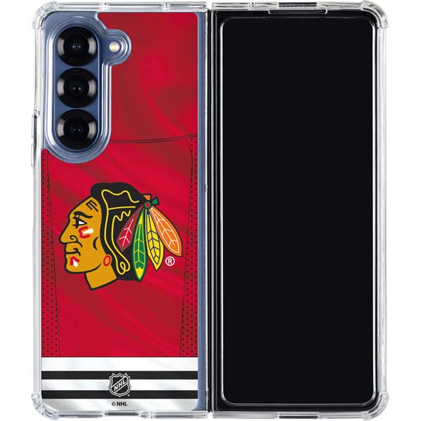NHL Blackhawks Red Stripes Galaxy Z Fold7 Clear Case