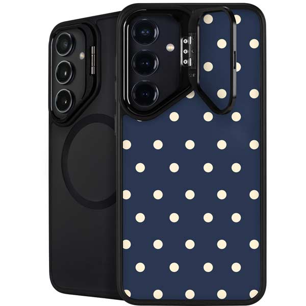 Blue and Cream Polka Dots Galaxy S26 Plus Kickstand Case
