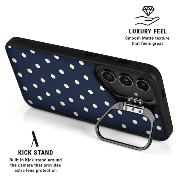 Blue and Cream Polka Dots Galaxy S26 Plus Kickstand Case