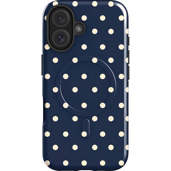 Blue and Cream Polka Dots iPhone 16 Magsafe Impact Case