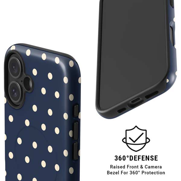 Blue and Cream Polka Dots iPhone 16 Magsafe Impact Case