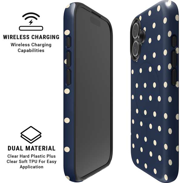 Blue and Cream Polka Dots iPhone 16 Magsafe Impact Case