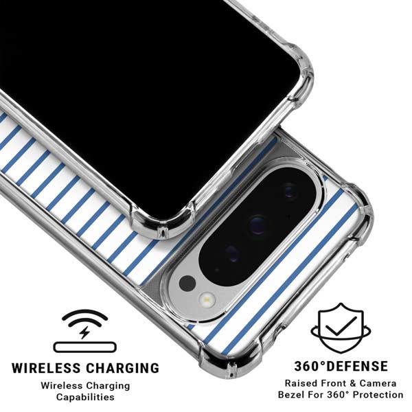 Blue and White Stripes Google Pixel 10 Pro Clear Case