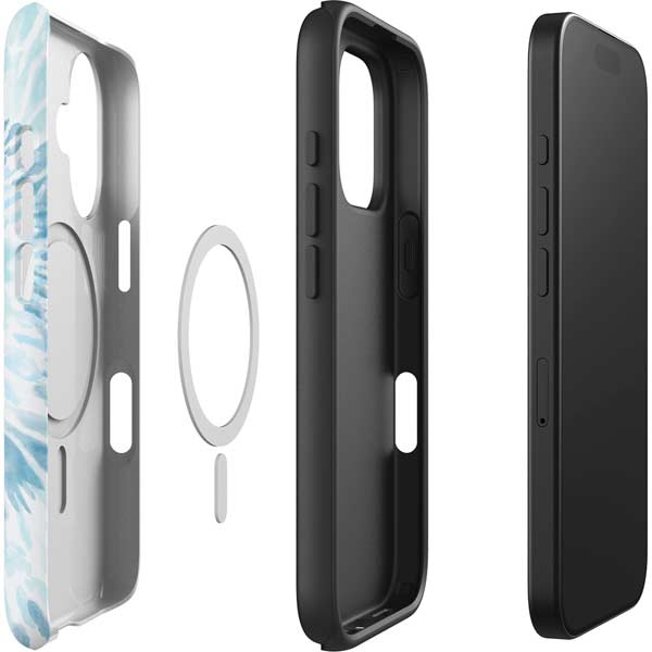 Blue and White Tie Dye iPhone 16 Magsafe Impact Case
