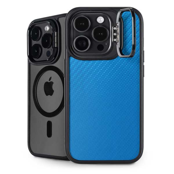 Blue Carbon Fiber Specialty Texture Material iPhone 14 Pro Kickstand Case
