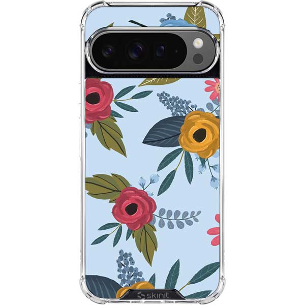 Blue Fall Flowers Google Pixel 10 Pro XL Clear Case