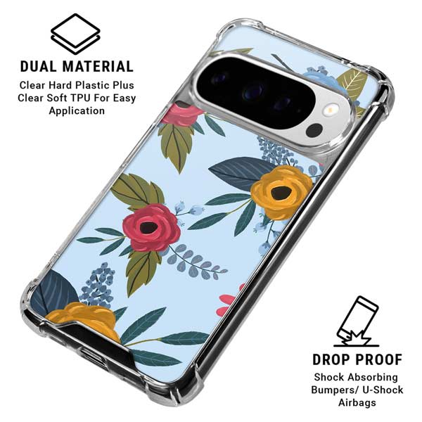 Blue Fall Flowers Google Pixel 10 Pro XL Clear Case