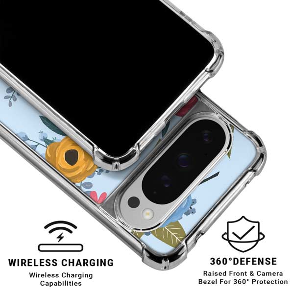 Blue Fall Flowers Google Pixel 10 Pro XL Clear Case