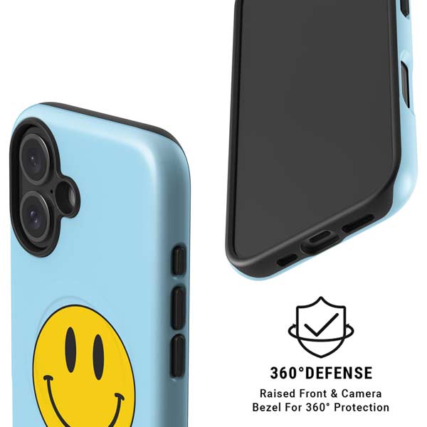 Blue Happy Face iPhone 16 Magsafe Impact Case