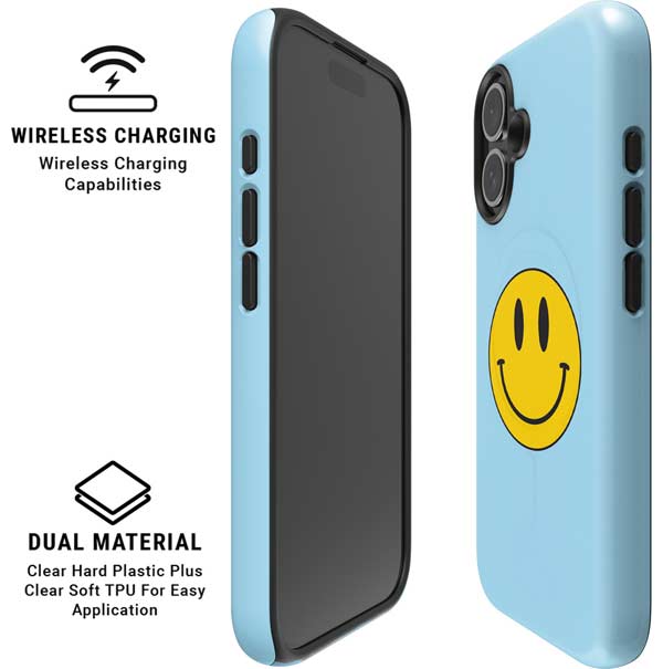 Blue Happy Face iPhone 16 Magsafe Impact Case