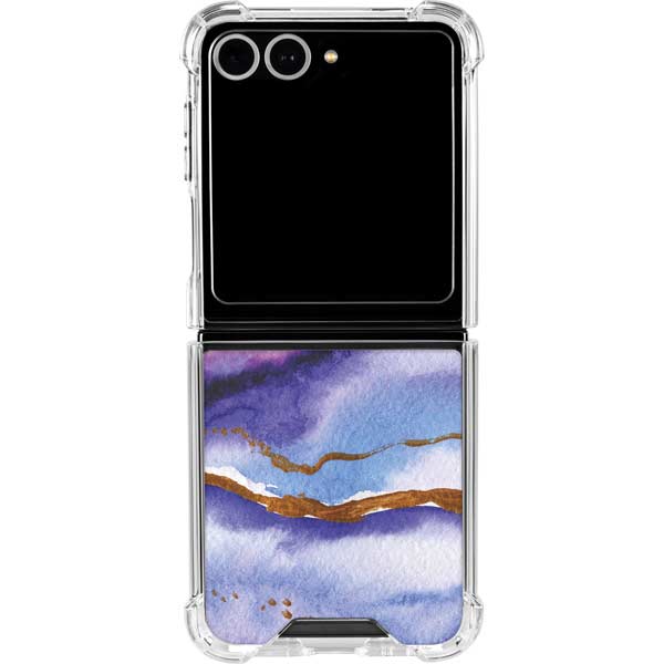 Blue Violet Watercolor Geode Galaxy Z Flip7 Clear Case
