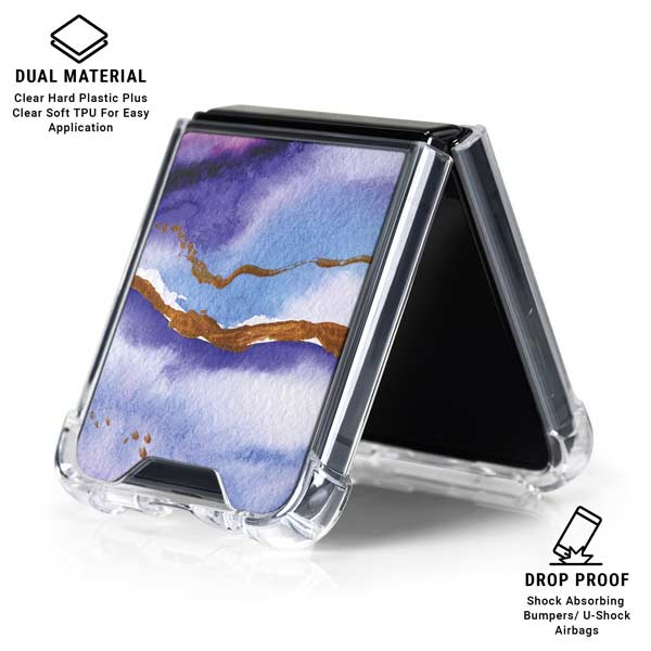 Blue Violet Watercolor Geode Galaxy Z Flip7 Clear Case