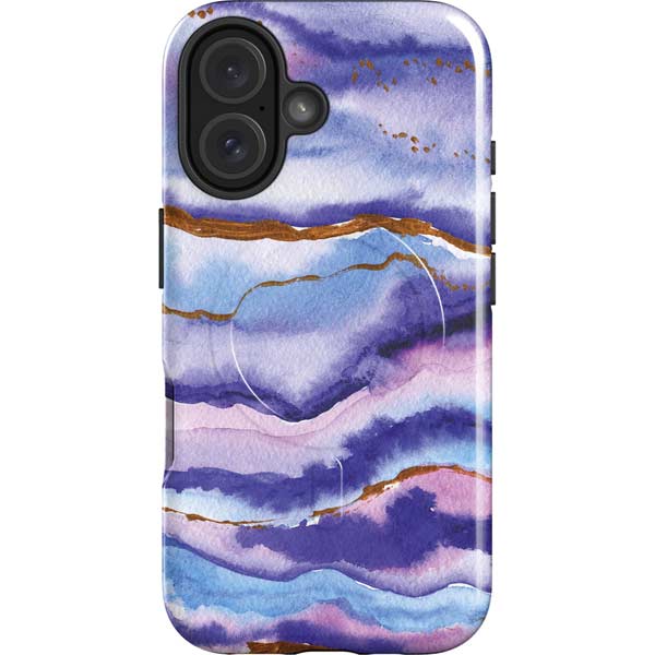 Blue Violet Watercolor Geode iPhone 16 Plus Magsafe Impact Case