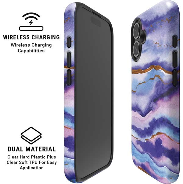 Blue Violet Watercolor Geode iPhone 16 Plus Magsafe Impact Case