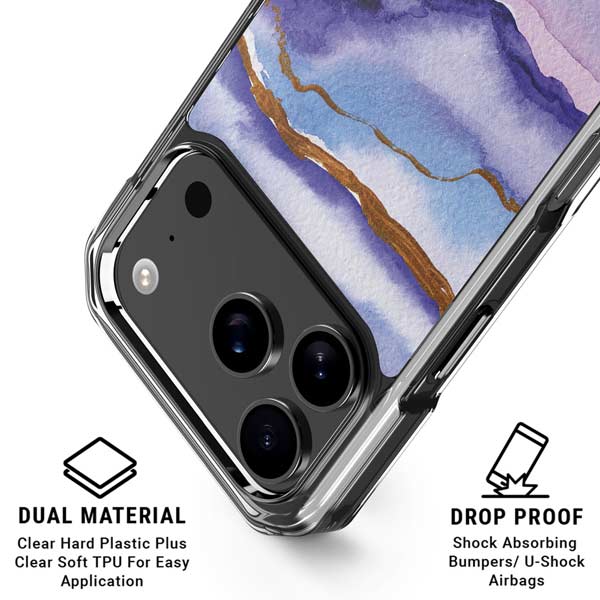 Blue Violet Watercolor Geode iPhone 17 Pro Clear Case